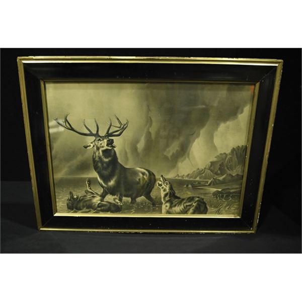 #SLA-48 Elk and Wolves Lithograph