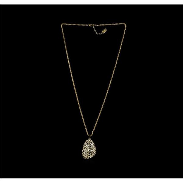 Assym Filigree Crystal Pendant Necklace - Gold Plated