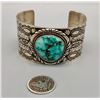 Image 2 : Exquisite Hand Stamped Sterling Silver and Turquoise Bracelet