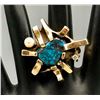 Image 8 : Strikingly Unique 14k Gold Ring with Turquoise and Pearl - Size 7.5