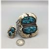Image 2 : High-Grade Turquoise, Sterling Silver and Gold Bracelet and Ring Set