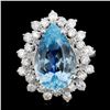 Image 1 : 14K Gold 7.00ct Aquamarine & 1.20ctw Diamond Ring