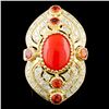 14K Gold 3.02ct Coral & 1.35ctw Diamond Ring