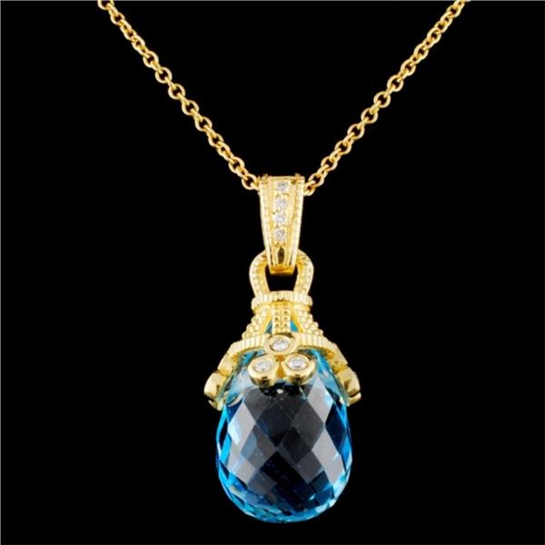 18K Gold 21.62ct Topaz & 0.24ctw Diamond Pendant