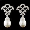 Image 1 : 14K Gold 12.00mm Pearl & 1.12ctw Diamond Earrings