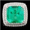 18K White Gold 10.43ct Emerald & 1.36ct Diamond Ri
