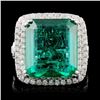 18K W Gold 9.87ct Emerald & 1.33ct Diamond Ring