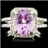 14K Gold 4.18ct Kunzite & 0.44ctw Diamond Ring
