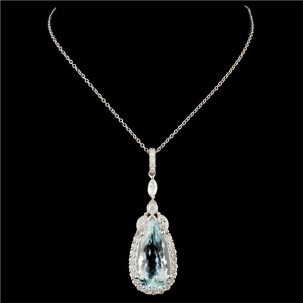 18K Gold 9.30ct Aquamarine & 1.00ctw Diamond Penda