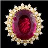 Image 1 : 14K Gold 24.36ct Tourmaline & 1.49ctw Diamond Ring