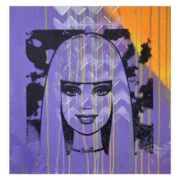 Gail Rodgers, "Barbie" Hand Signed Original Hand Pulled Silkscreen Mixed Media on Canvas with Letter