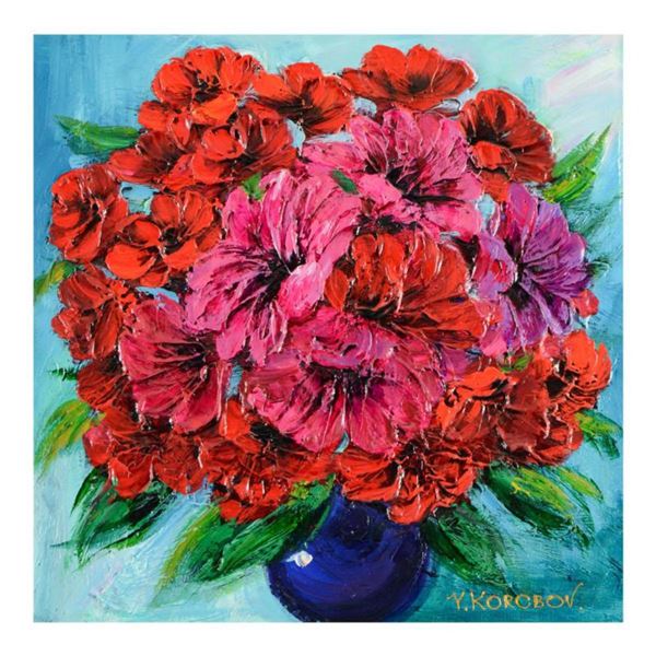 Yana Korobov, "Anemones" Original Acrylic Painting on Canvas, Hand Signed with Letter Authenticity.
