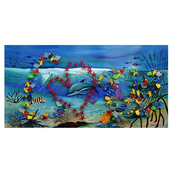 Vera V. Goncharenko- Original Painting on Cutout Steel and Board "Ocean Life"