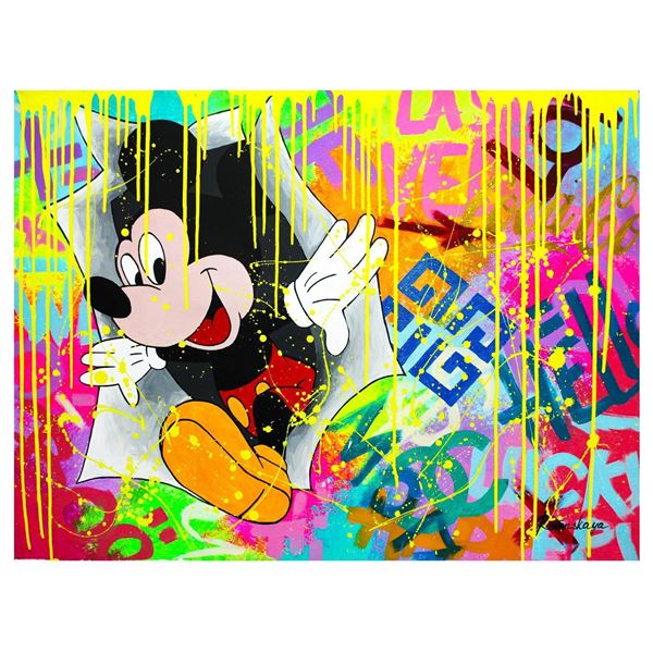 Nastya Rovenskaya- Original Oil on Canvas "Surprise by Mickey Mouse"