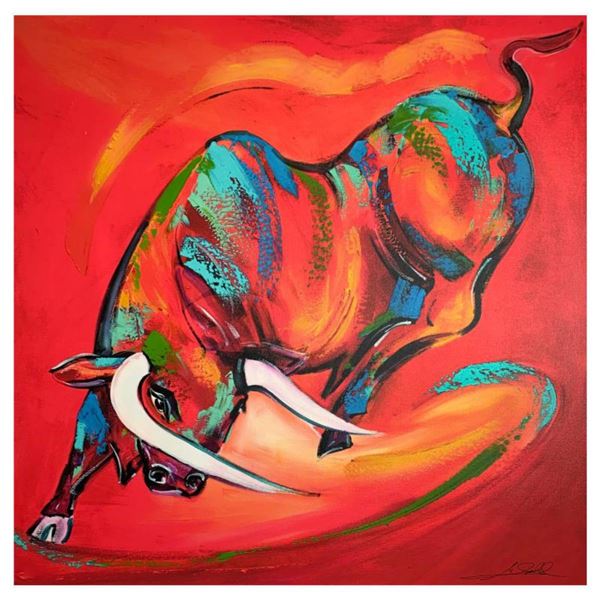 Alfred Gockel, "Coloured Bull" Hand Signed Limited Edition on Canvas with Letter of Authenticity.