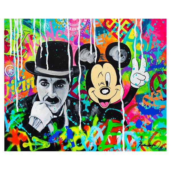 Nastya Rovenskaya- Mixed Media  Chaplin & Mickey Mouse 