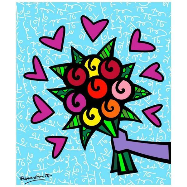 Romero Britto "Thank You" Hand Signed Limited Edition Giclee on Canvas; COA