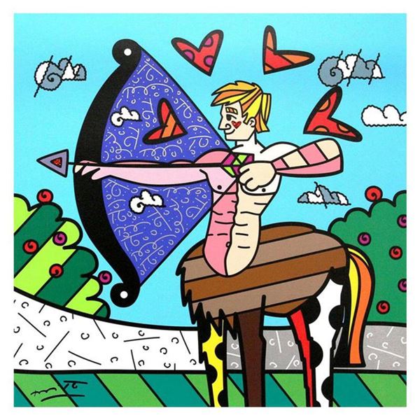 Britto,  Sagittarius White  Hand Signed Limited Edition Giclee on Canvas; Authenticated.