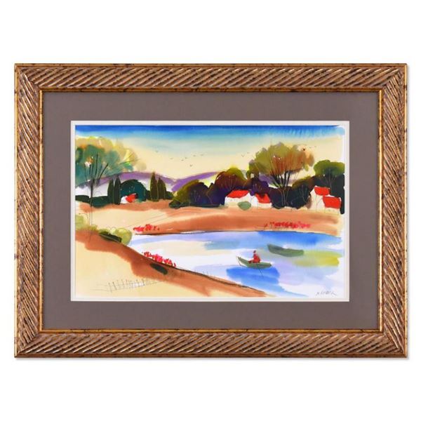 Moshe Leider, Framed Original Mixed Media Watercolor Painting, Hand Signed with Letter of Authentici