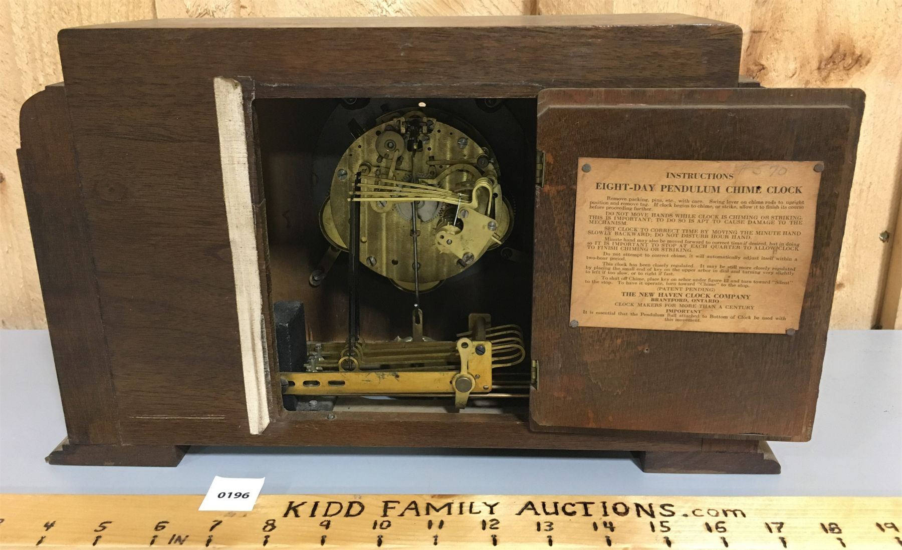 NEW HAVEN MANTLE CLOCK; EIGHTDAY PENDULUM CHIME CLOCK Kidd Family