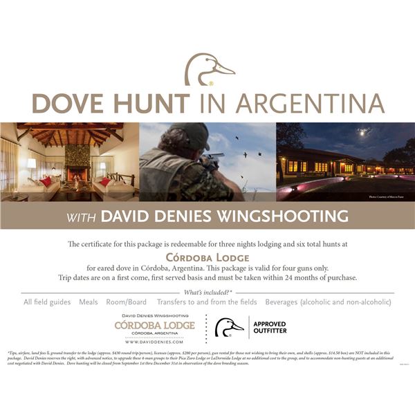 Dove Hunt for 4 in Argentina- Cordobe Lodge