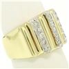 Image 3 : Italian 14K Solid Yellow Gold .35 ctw G VS Diamond Vertical Grooved Wide Band Ri