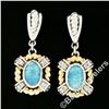 Image 2 : 14kt Two Tone Gold Oval Amazonite & 0.16 ctw Diamond Drop Dangle Earrings