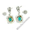 Image 5 : 14kt Two Tone Gold Oval Amazonite & 0.16 ctw Diamond Drop Dangle Earrings