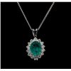 Image 1 : 14KT White Gold 2.95 ctw Chrysoprase and Diamond Pendant With Chain