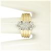 Image 8 : 14k Two Tone Gold Diamond .85 ctw Round G VS Diamond Elongated Ribbed Cluster Ri