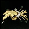 Image 2 : Vintage 18k TT Gold 0.73 ctw Old Cut Round Diamond Emerald Knot Bundle Brooch Pi