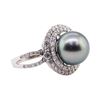 Image 2 : Tahitian Pearl and Diamond Ring - 18KT White Gold