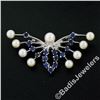 Image 2 : Estate 10kt White Gold 1.00 ctw Sapphire & Pearl Open Butterfly Brooch or Pendan