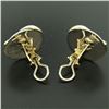 Image 4 : Italian 14K White & Yellow Gold Round Domed Textured Omega Button Earrings 13.9g