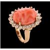 Image 4 : 9.47 ctw Coral and Diamond Ring - 14KT Rose Gold