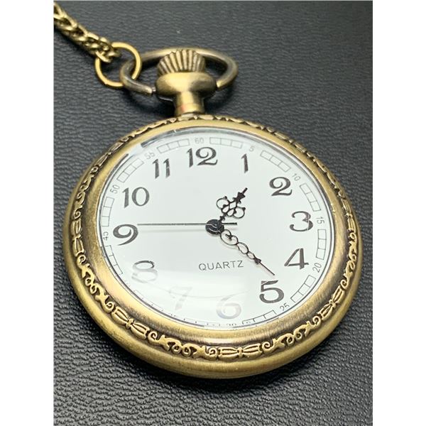 New Quartz Conductors Open face Pocket Watch & Chain