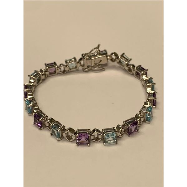 Ladies Multi Gemstone 925 silver bracelet with amethyst & topaz with appraisal certificate value$1,4