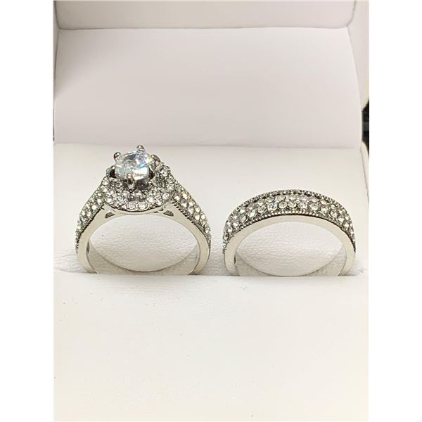 Ladies 1.0 Carat Solitaire Rhodium Style 2 Ring Wedding Set