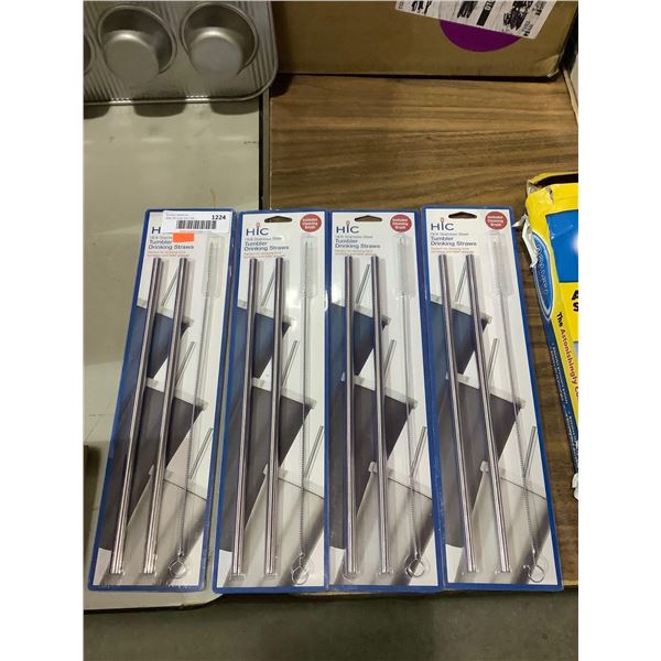 HIC Stainless Steel Drinking Straws with Cleaning Brush Lot of 4