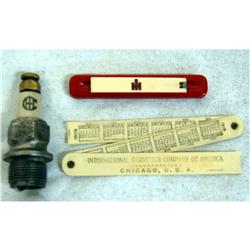 I.H.C. folding rule & I.H.C spark plug & knife