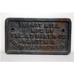 A.D. Baker cast iron plaque