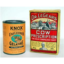 Dr. Legears cow prescirption & cow tin