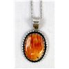 Image 1 : Navajo Sterling Orange Shell Pendant Necklace