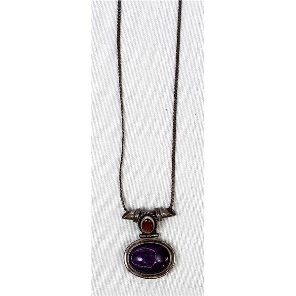 Sterling Charoite & Goldstone Pendant Necklace