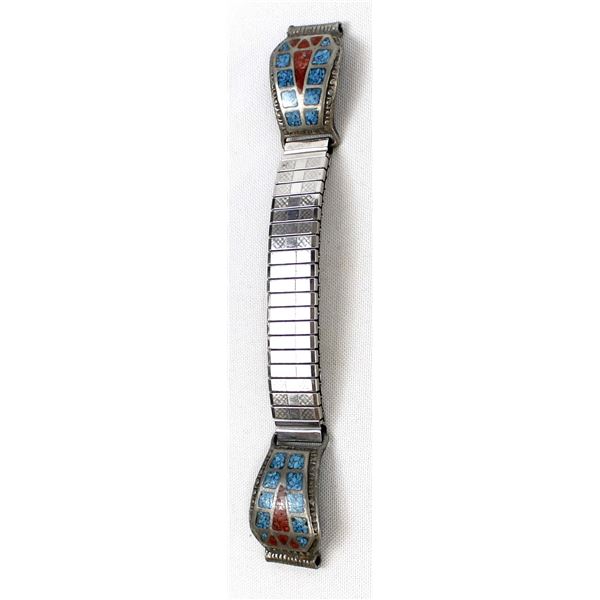 Navajo Old Pawn Sterling Chip Inlay Watch Band
