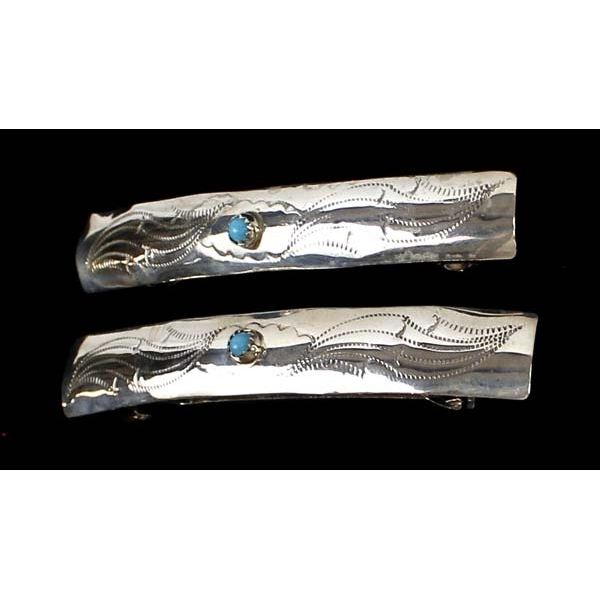 Pair of Navajo Sterling Turquoise Hair Barrettes