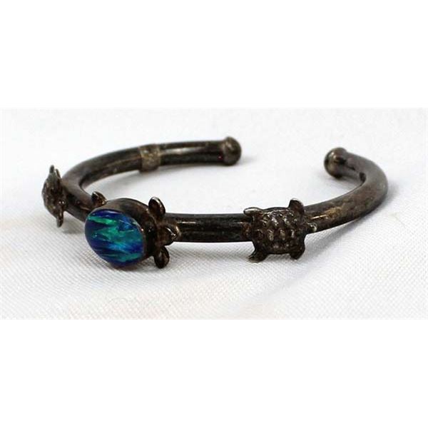 Heavy Cast Metal Turtle & Paua Shell Bracelet