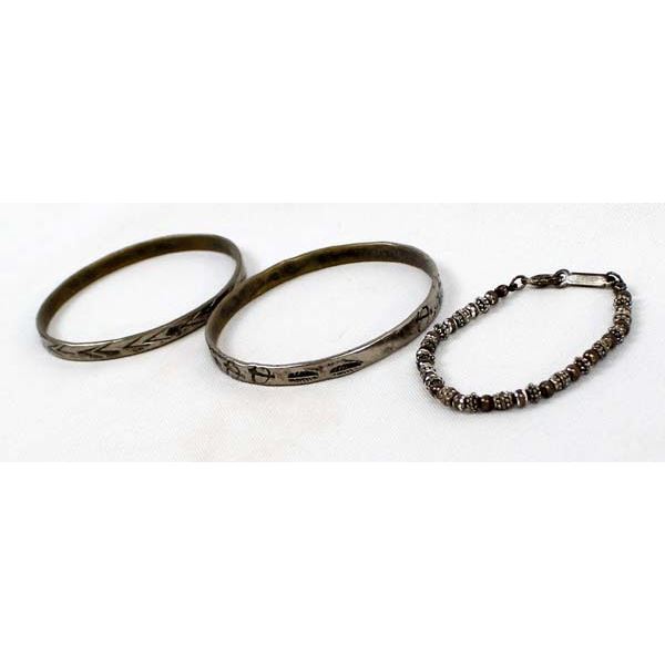 2 Taxco Bangle Bracelets and 1 Bead Bracelet