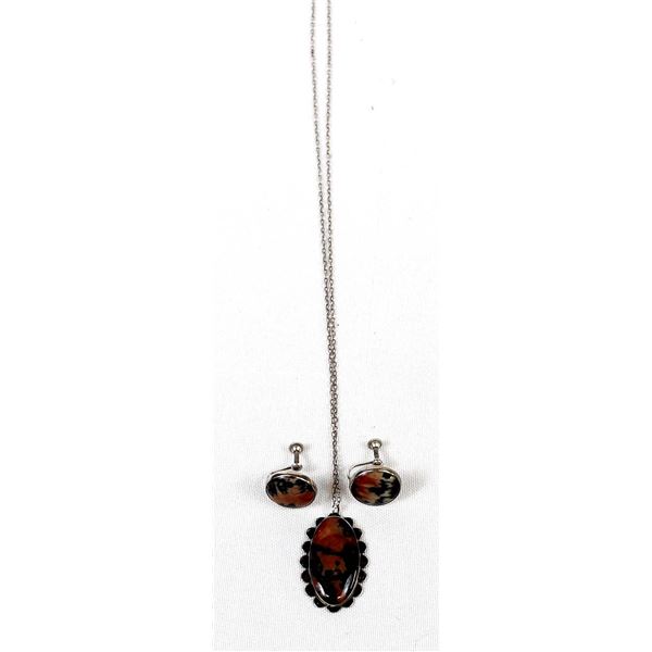 Navajo Sterling Petrified Wood Necklace, Earrings