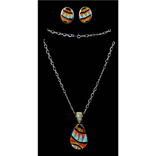 Santo Domingo Inlay Pendant Necklace & Earrings